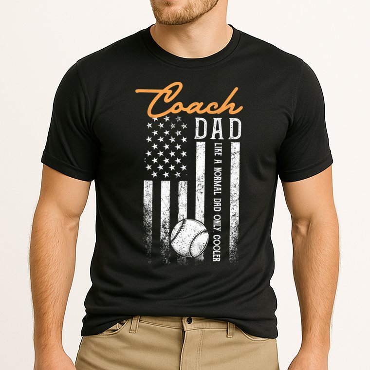 Mens Baseball Coach Dad Like A Normal Dad Only Cooler USA Flag Cooling Performance Crew T-Shirt