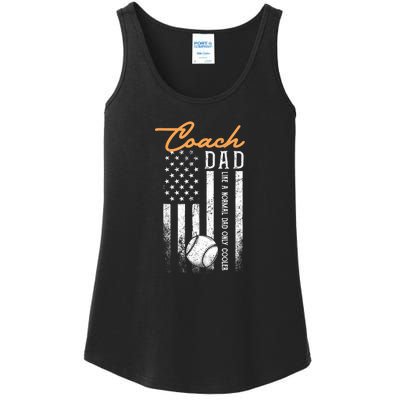 Mens Baseball Coach Dad Like A Normal Dad Only Cooler USA Flag Ladies Essential Tank