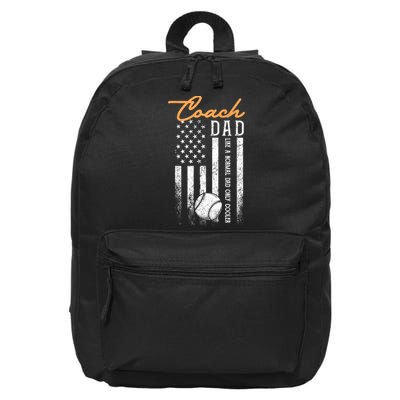 Mens Baseball Coach Dad Like A Normal Dad Only Cooler USA Flag 16 in Basic Backpack