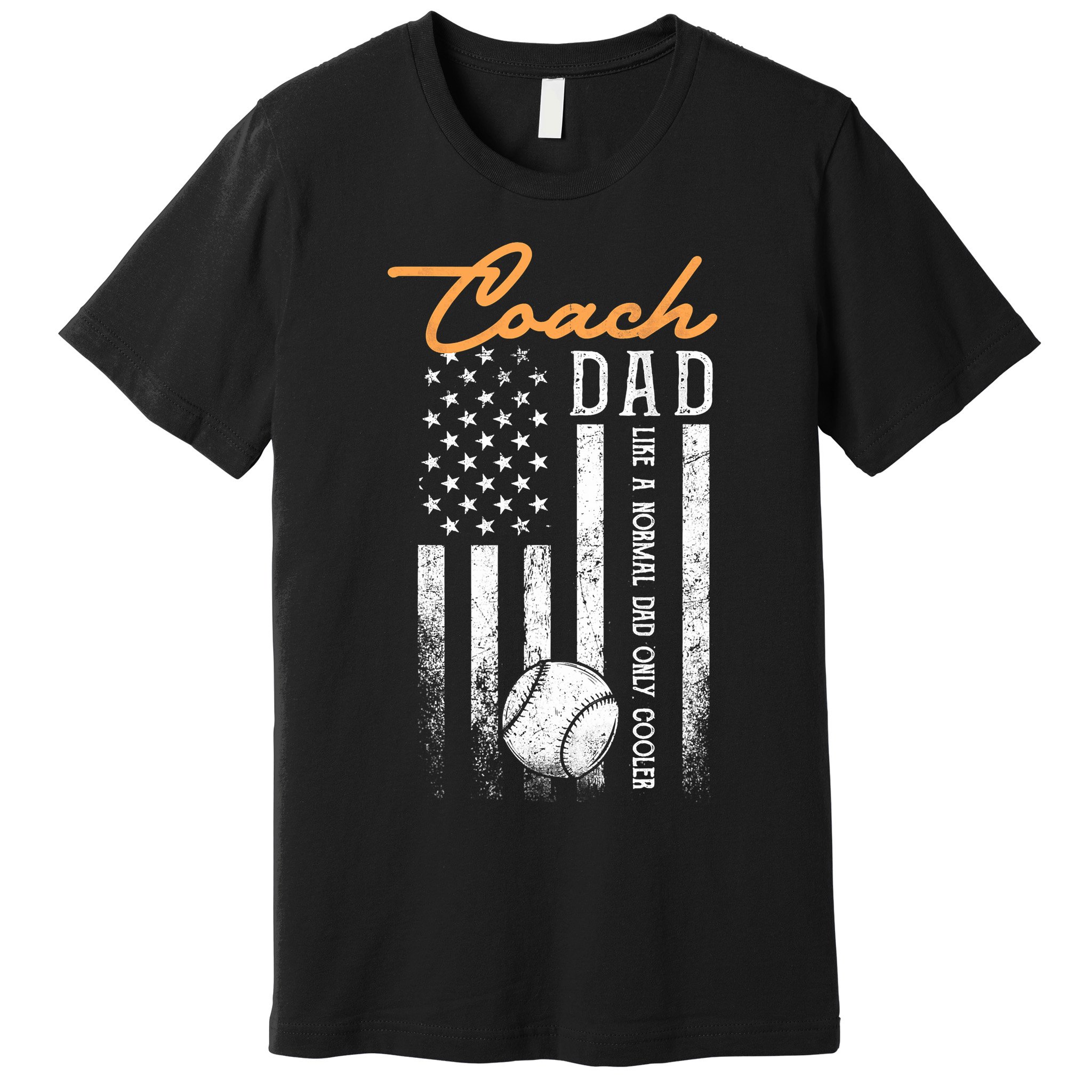 Mens Baseball Coach Dad Like A Normal Dad Only Cooler USA Flag Premium T-Shirt