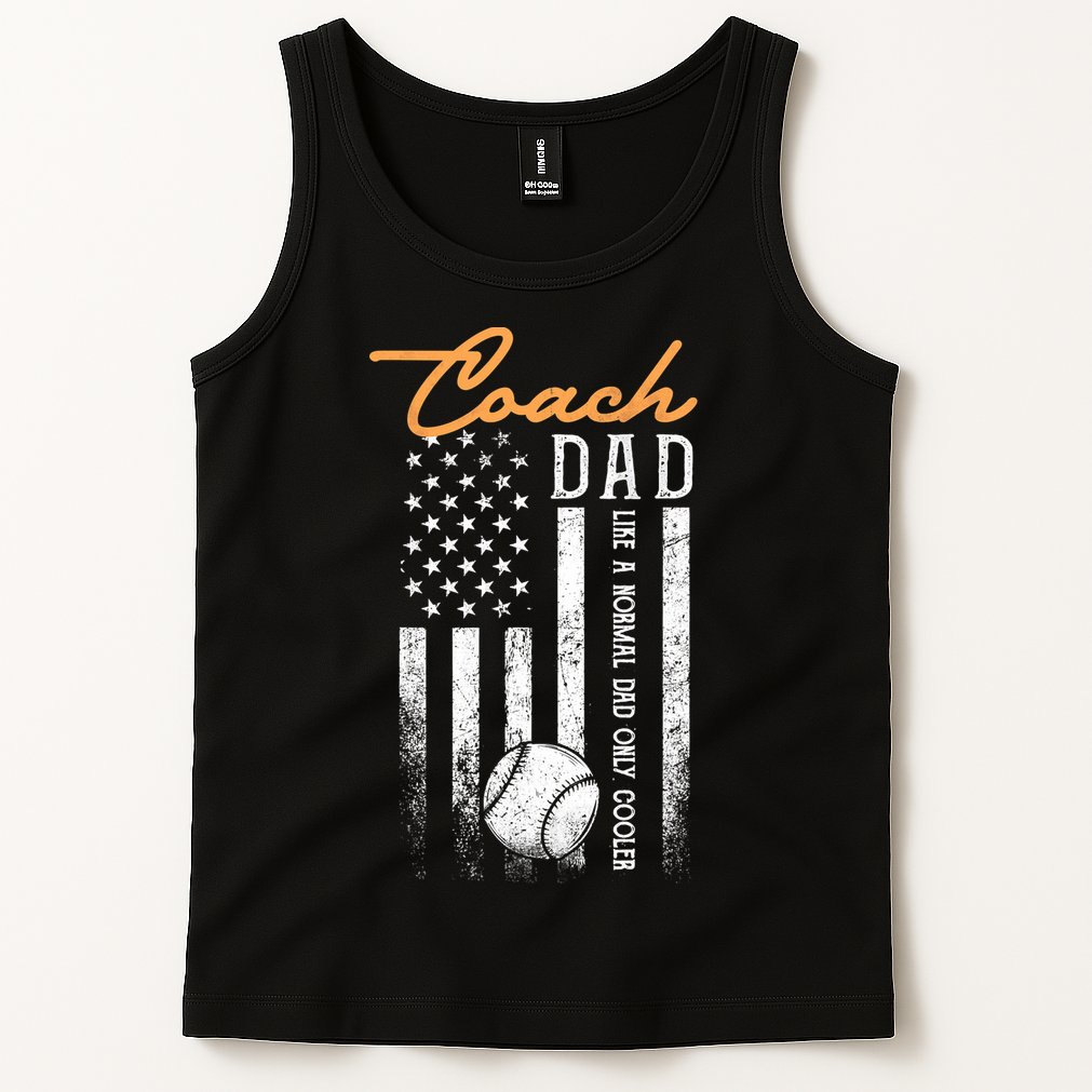 Mens Baseball Coach Dad Like A Normal Dad Only Cooler USA Flag Tank Top