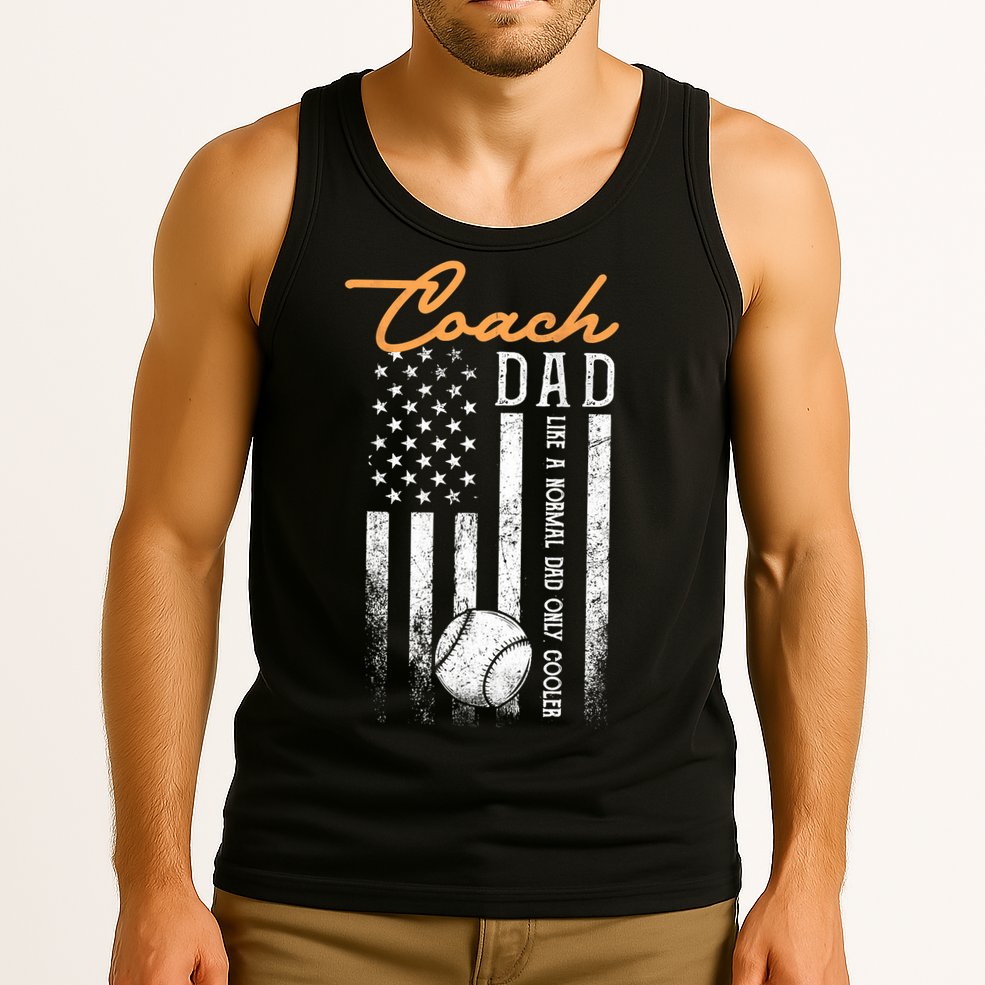 Mens Baseball Coach Dad Like A Normal Dad Only Cooler USA Flag Tank Top