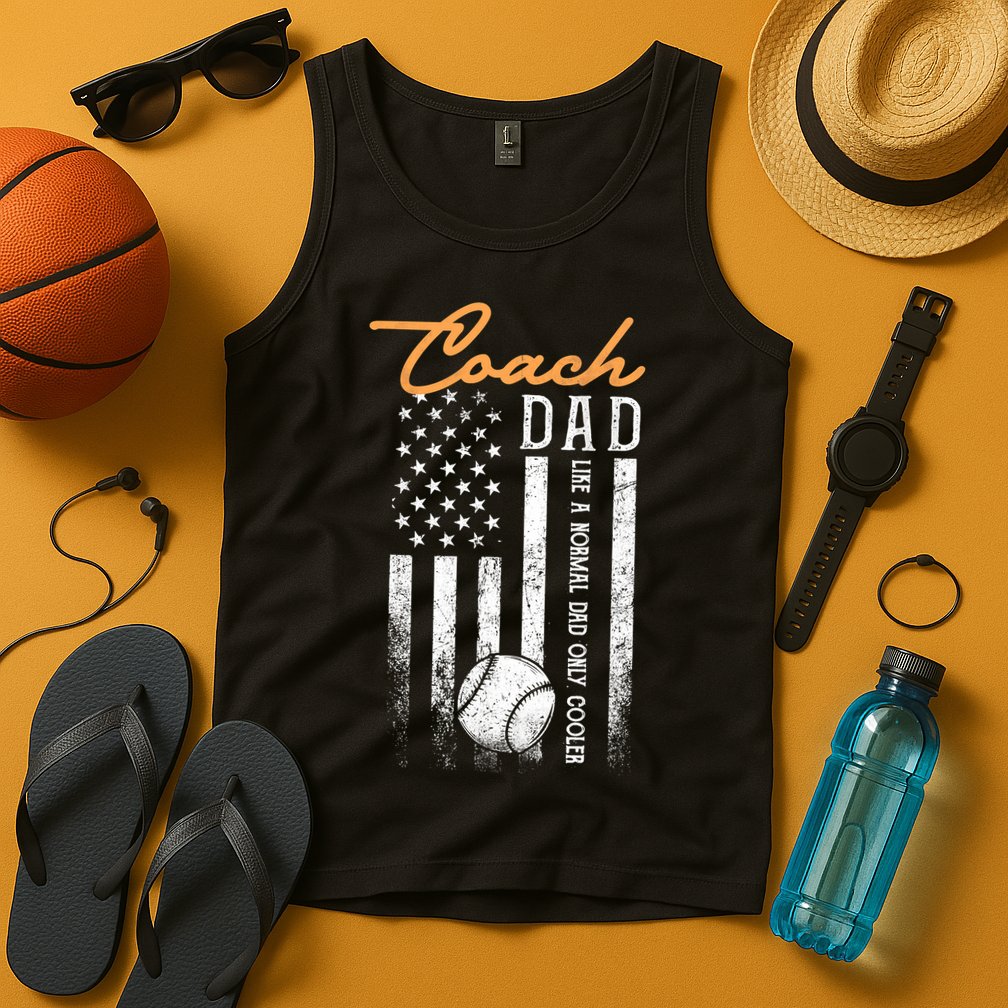 Mens Baseball Coach Dad Like A Normal Dad Only Cooler USA Flag Tank Top