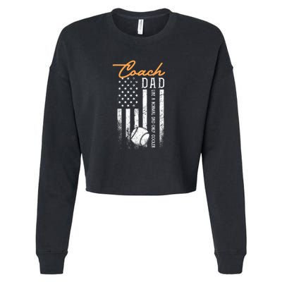 Mens Baseball Coach Dad Like A Normal Dad Only Cooler USA Flag Cropped Pullover Crew