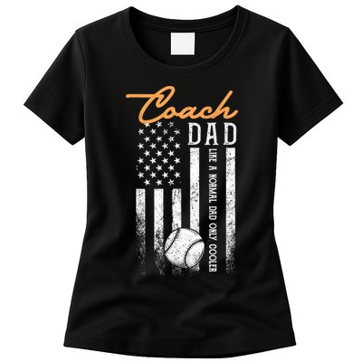 Mens Baseball Coach Dad Like A Normal Dad Only Cooler USA Flag Womens T-Shirt