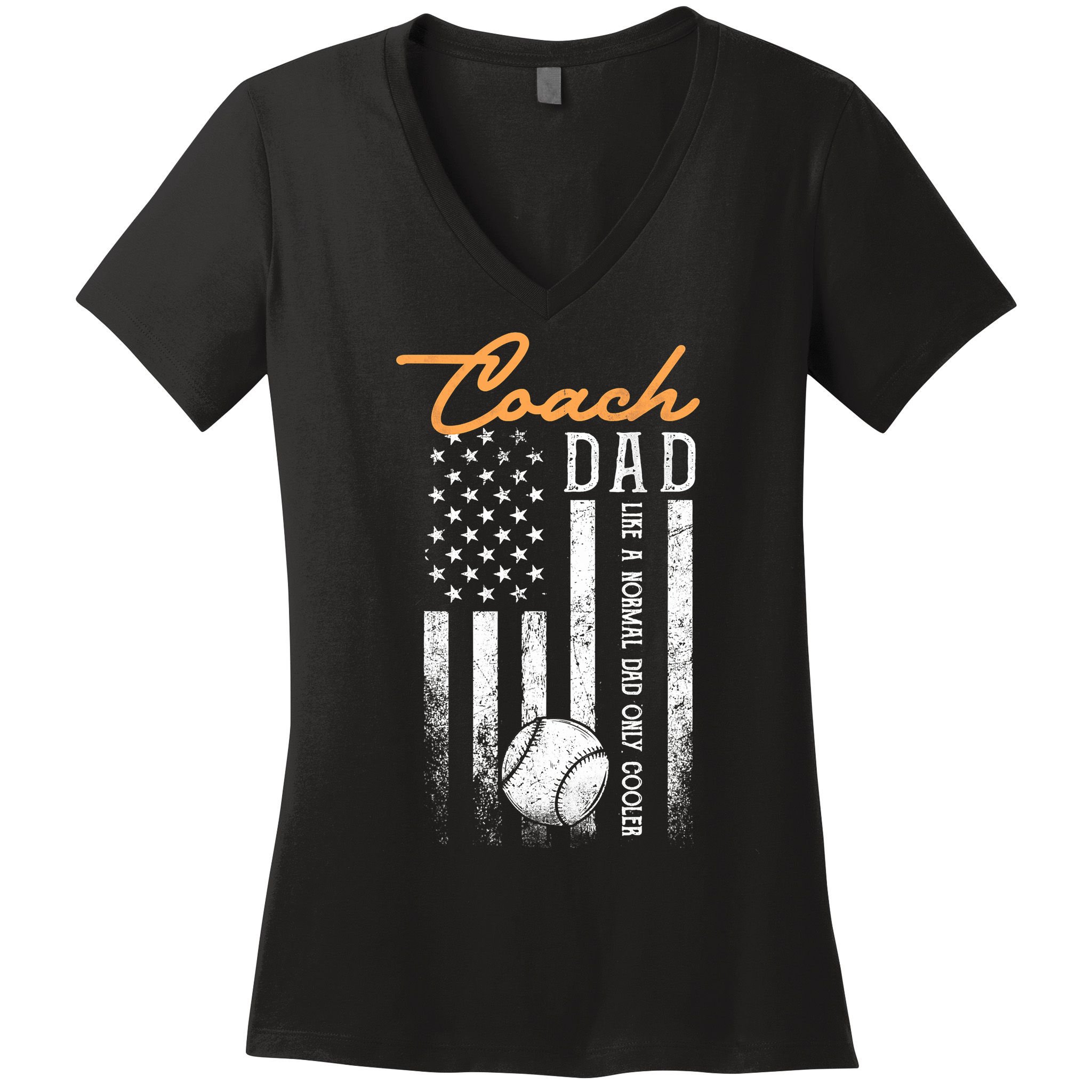 Mens Baseball Coach Dad Like A Normal Dad Only Cooler USA Flag Women's V-Neck T-Shirt