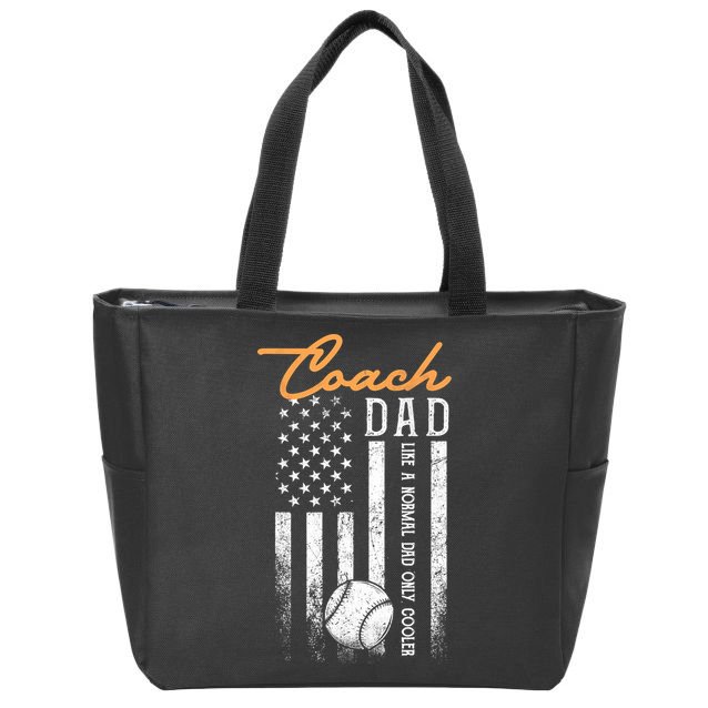 Mens Baseball Coach Dad Like A Normal Dad Only Cooler USA Flag Zip Tote Bag