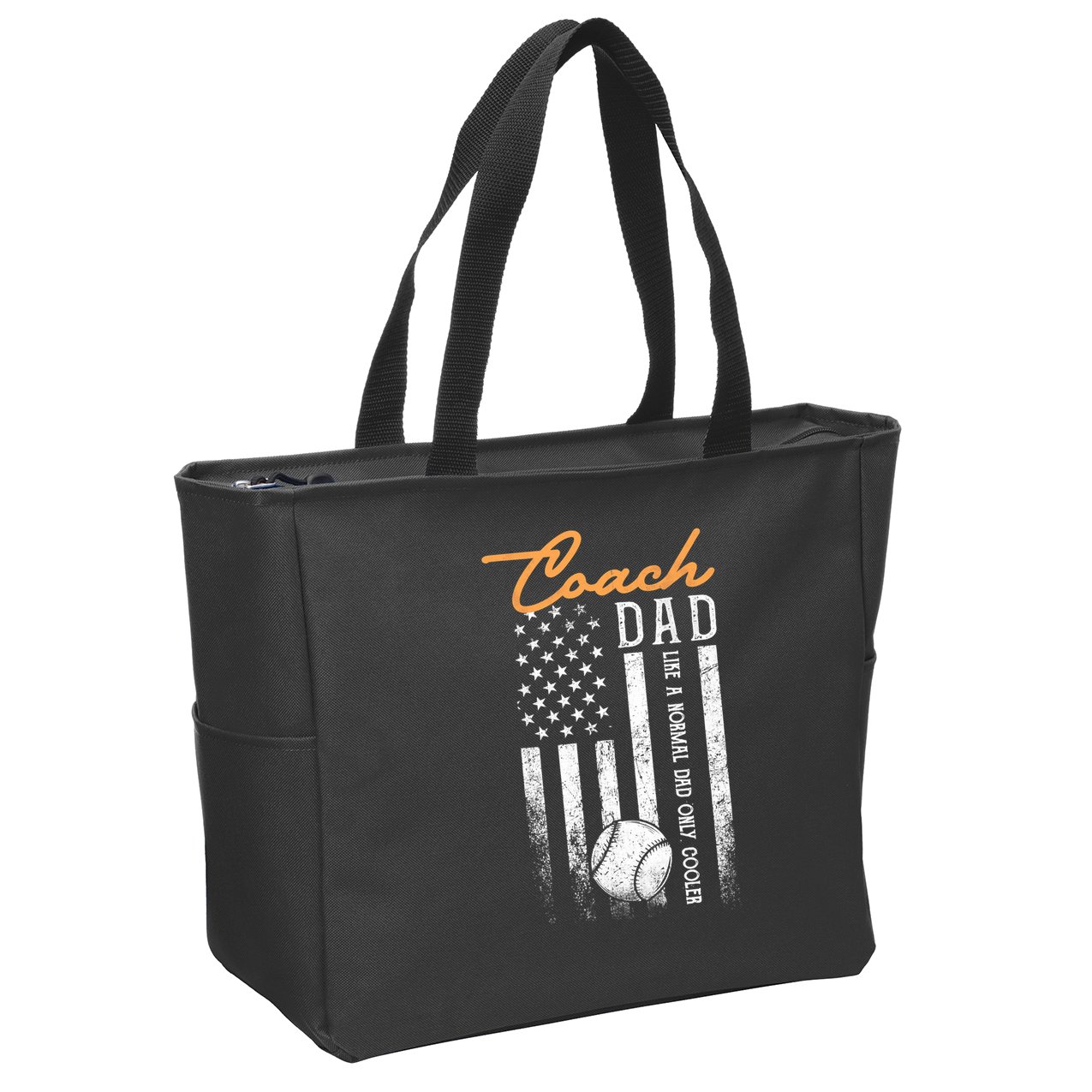 Mens Baseball Coach Dad Like A Normal Dad Only Cooler USA Flag Zip Tote Bag