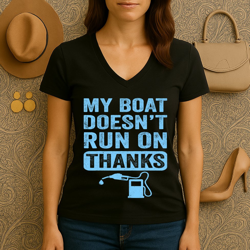 My Boat Doesnt Run On Thanks Boating Gifts For Boat Owners Women's V-Neck T-Shirt