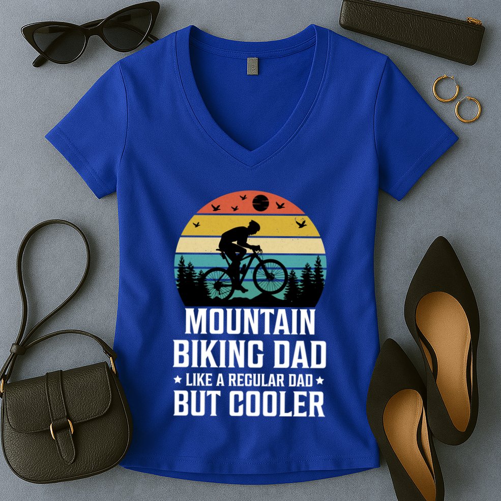 Mountain Biking Dad Like A Regular Dad But Cooler Gift Women's V-Neck T-Shirt