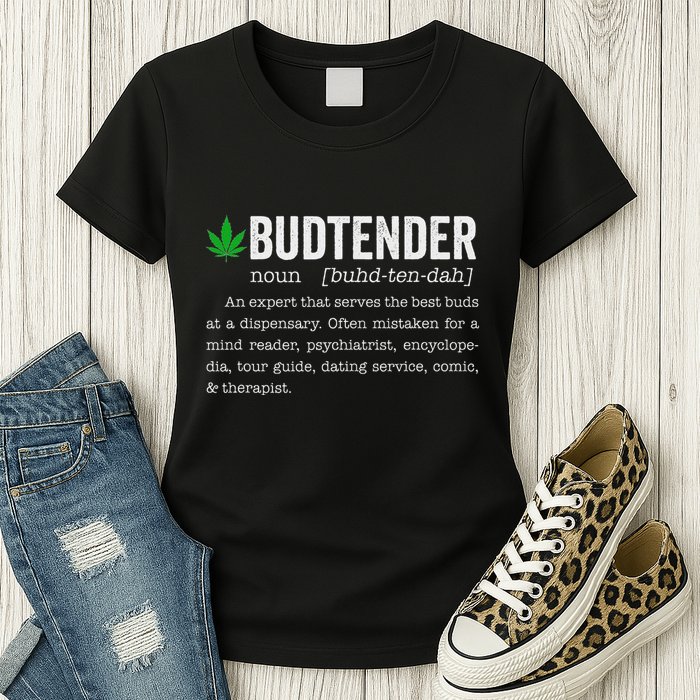 Marijuana Budtender Definition Funny 420 Cannabis Womens T-Shirt