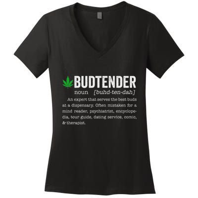 Marijuana Budtender Definition Funny 420 Cannabis Women's V-Neck T-Shirt