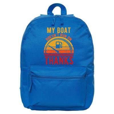 My Boat Doesnt Run On Thanks Funny Boating Vintage 16 in Basic Backpack