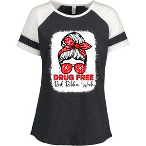 Messy Bun Drug Free Red Ribbon Week Awareness Antidrug Enza Ladies Jersey Colorblock Tee