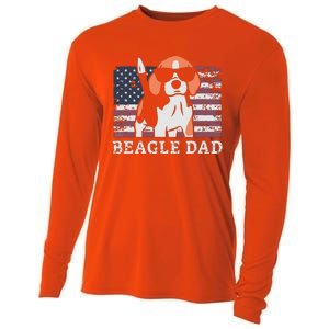 Men Beagle Dad American Flag 4th Of July Patriotic Beagle Design Cooling Performance Long Sleeve Crew