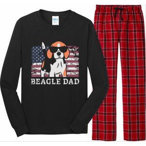 Men Beagle Dad American Flag 4th Of July Patriotic Beagle Design Long Sleeve Pajama Set