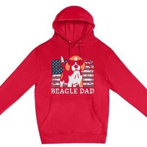 Men Beagle Dad American Flag 4th Of July Patriotic Beagle Design Premium Pullover Hoodie