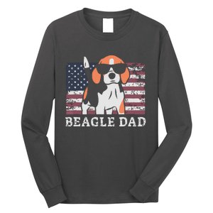 Men Beagle Dad American Flag 4th Of July Patriotic Beagle Design Long Sleeve Shirt