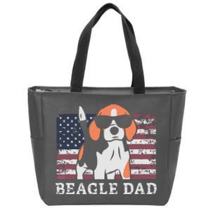 Men Beagle Dad American Flag 4th Of July Patriotic Beagle Design Zip Tote Bag