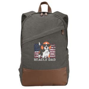 Men Beagle Dad American Flag 4th Of July Patriotic Beagle Design Cotton Canvas Backpack