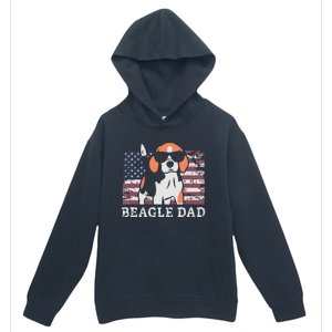 Men Beagle Dad American Flag 4th Of July Patriotic Beagle Design Urban Pullover Hoodie