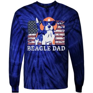 Men Beagle Dad American Flag 4th Of July Patriotic Beagle Design Tie-Dye Long Sleeve Shirt