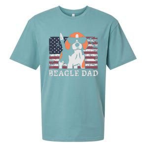 Men Beagle Dad American Flag 4th Of July Patriotic Beagle Design Sueded Cloud Jersey T-Shirt