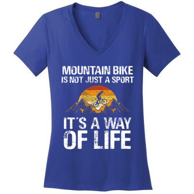 Mountain Bike Downhill Gift Mountain Biking Mtb Gift Women's V-Neck T-Shirt