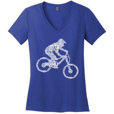 Mountain Bike Downhill Mtb Biking Cycling Biker Gift Women's V-Neck T-Shirt