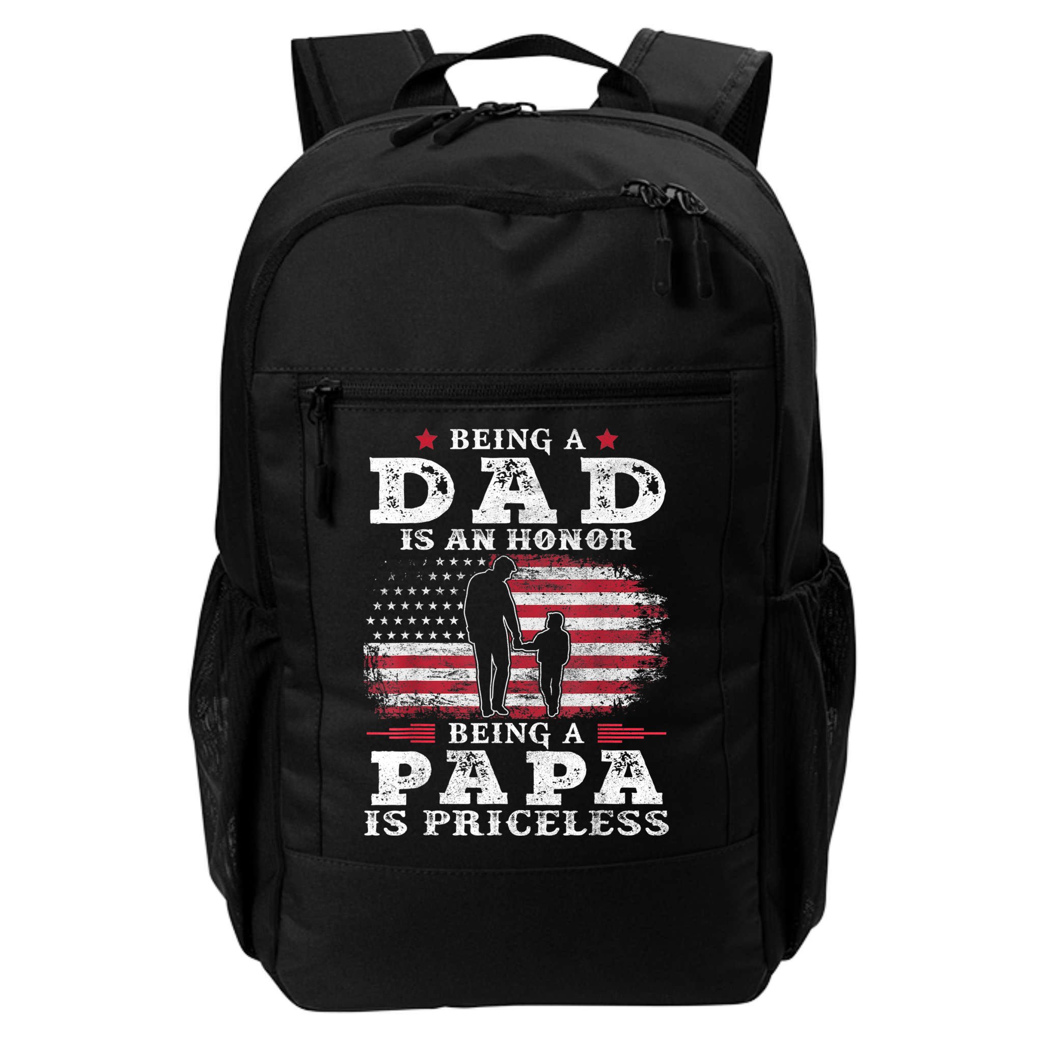 Mens Being Dad Is An Honor Being Papa Is Priceless USA Flag Backpack
