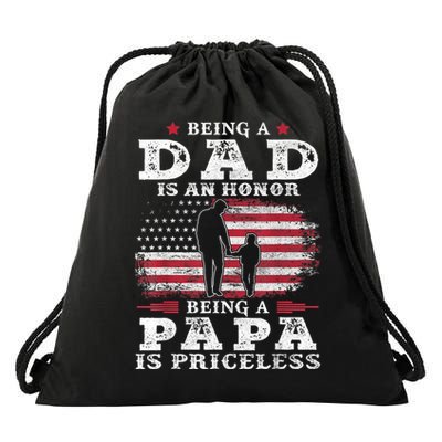 Mens Being Dad Is An Honor Being Papa Is Priceless USA Flag Drawstring Bag