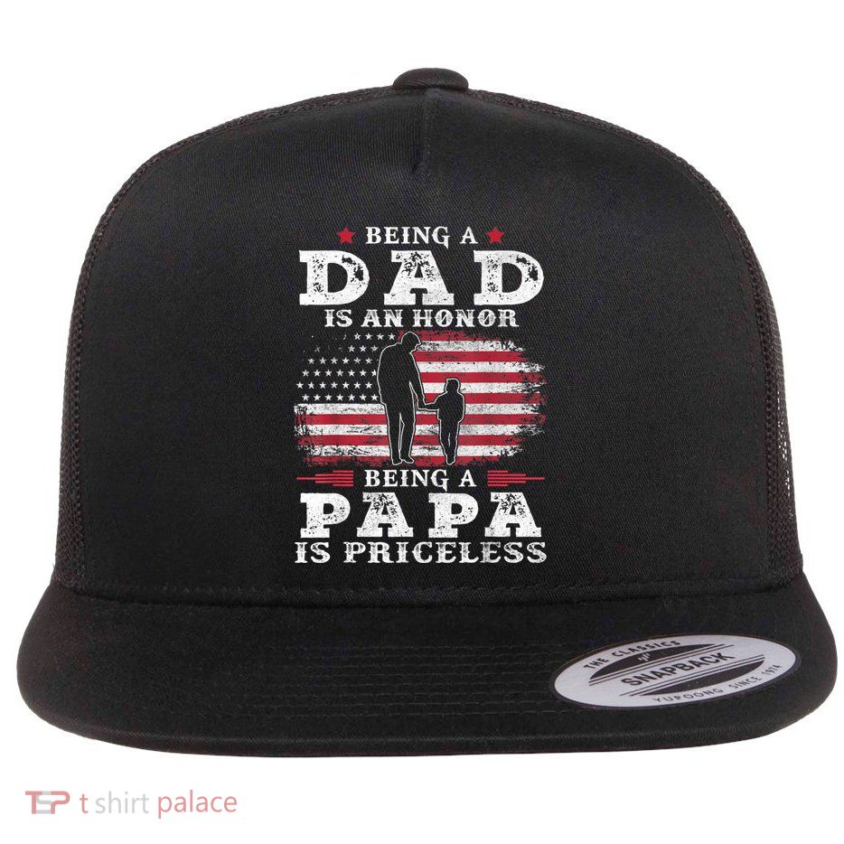 Mens Being Dad Is An Honor Being Papa Is Priceless USA Flag Flatbill Hat