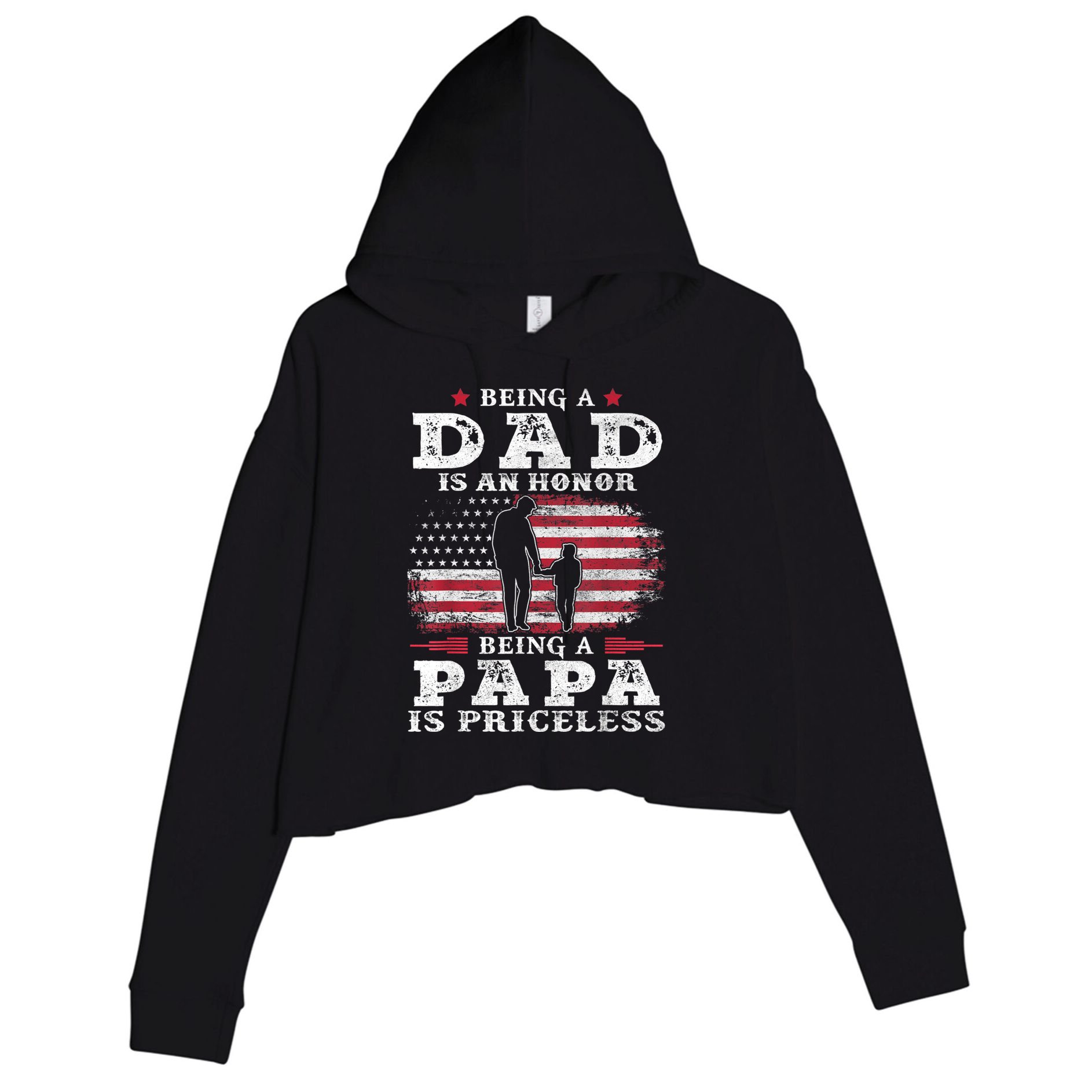 Mens Being Dad Is An Honor Being Papa Is Priceless USA Flag Crop Fleece Hoodie