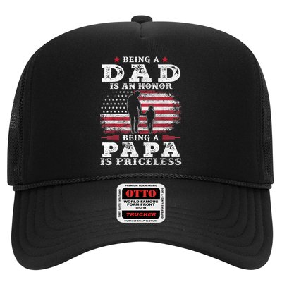 Mens Being Dad Is An Honor Being Papa Is Priceless USA Flag Trucker Hat