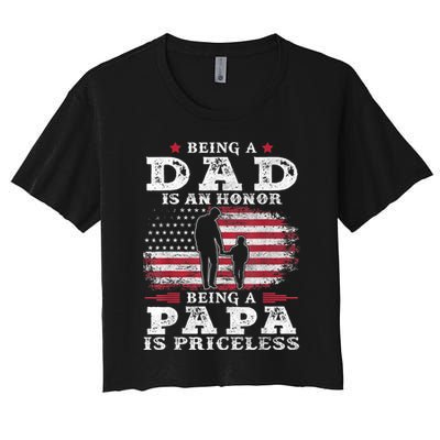 Mens Being Dad Is An Honor Being Papa Is Priceless USA Flag Crop Top