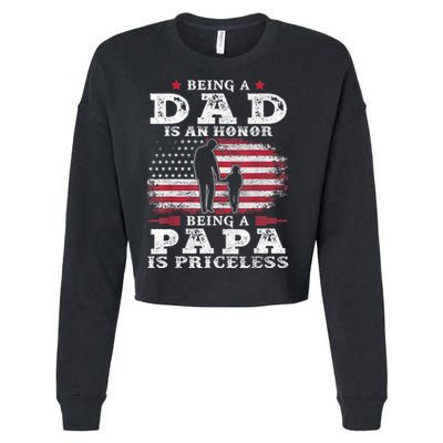 Mens Being Dad Is An Honor Being Papa Is Priceless USA Flag Cropped Pullover Crew