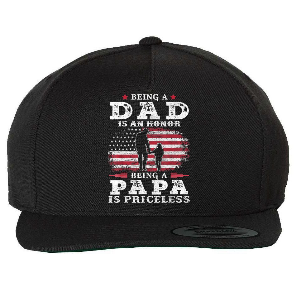 Mens Being Dad Is An Honor Being Papa Is Priceless USA Flag Wool Snapback Cap