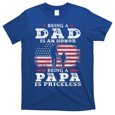 Mens Being Dad Is An Honor Being Papa Is Priceless USA Flag T-Shirt