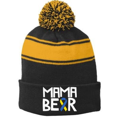 Mama Bear Down Syndrome Awareness Mom T21 Trisomy Stripe Pom Pom Beanie