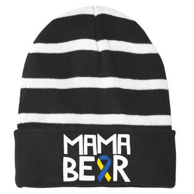 Mama Bear Down Syndrome Awareness Mom T21 Trisomy Striped Beanie with Solid Band