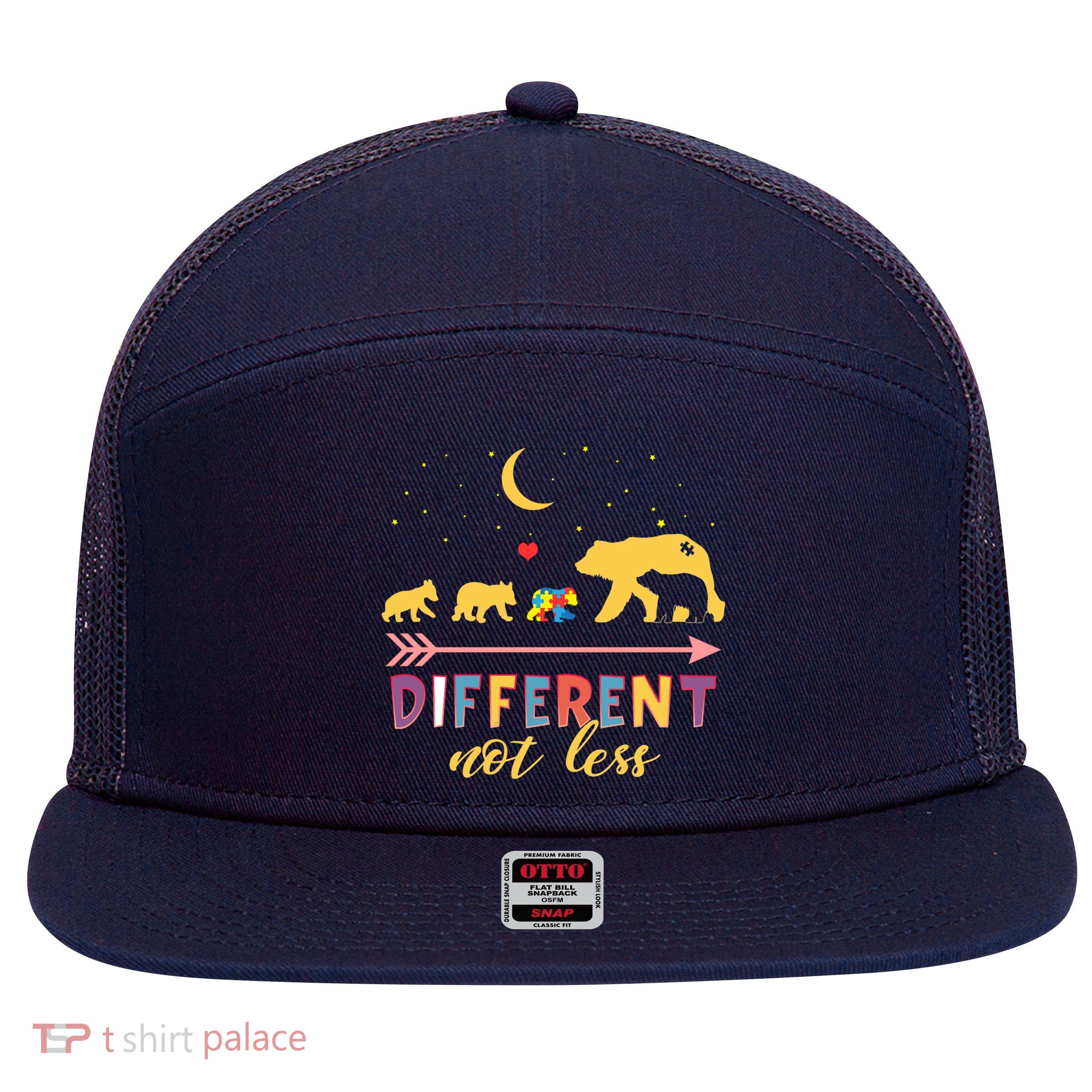 Mama Bear Different Not Less Autism Awareness 7 Panel Mesh Trucker Snapback Hat