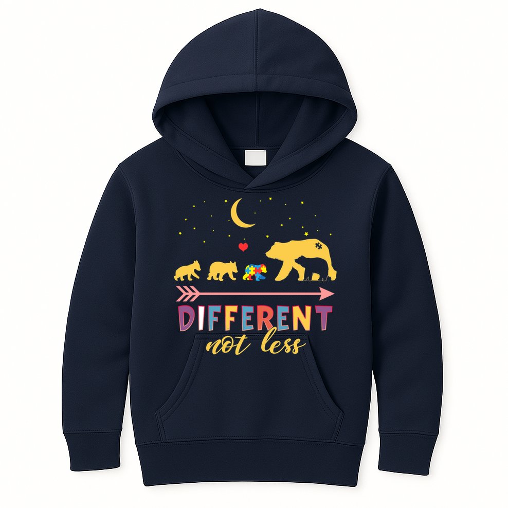 Mama Bear Different Not Less Autism Awareness Kids Hoodie