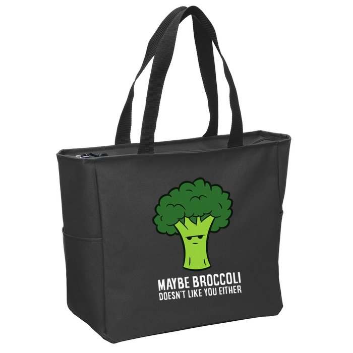 Maybe Broccoli DoesnT Like You Either Vegetable Brokkoli Zip Tote Bag