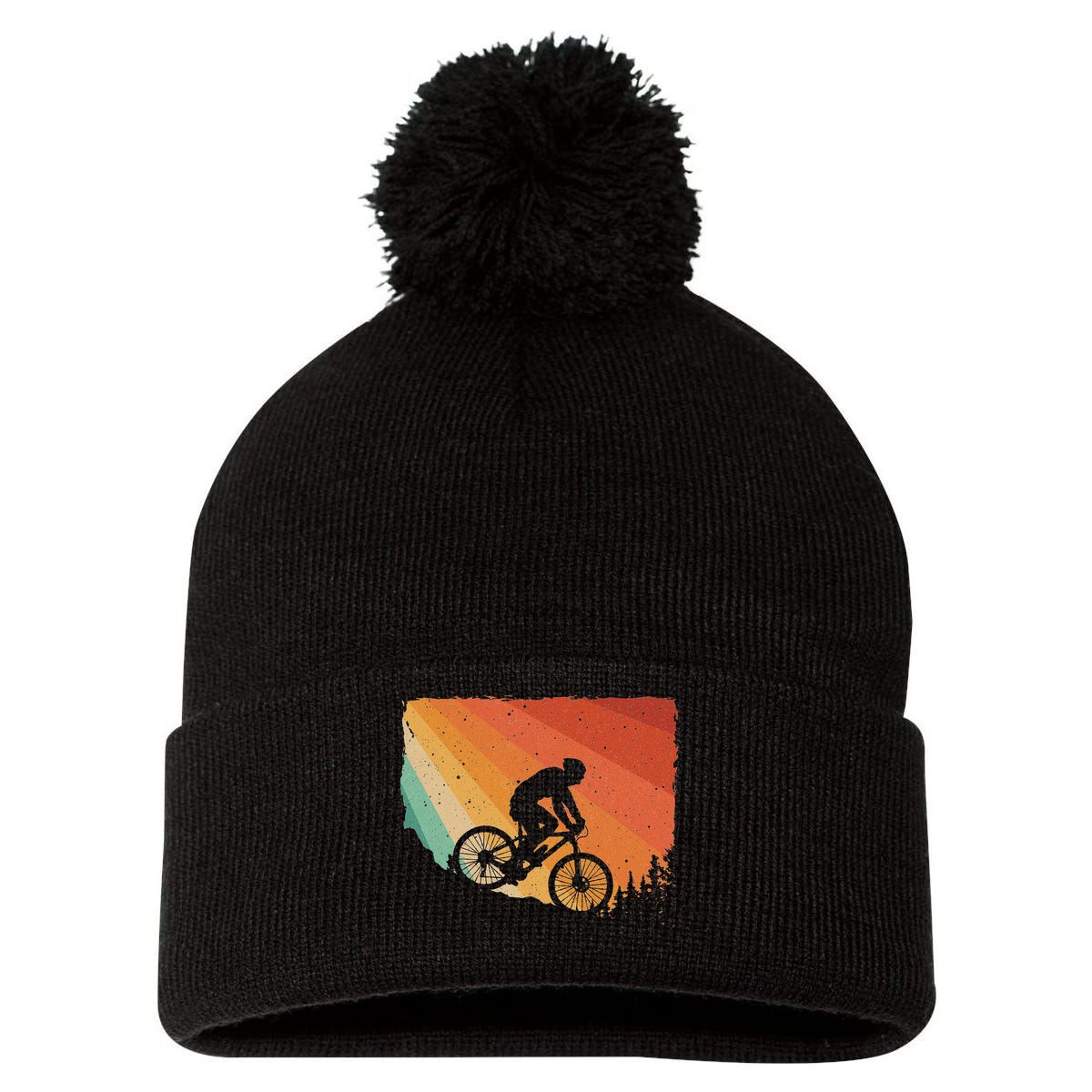 Mountain Biking Design Mountain Bike Pom Pom 12in Knit Beanie