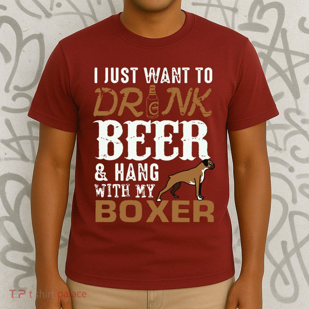 Men Boxer Dad T Funny Fathers Day Dog Lover Gift Beer Tee T-Shirt