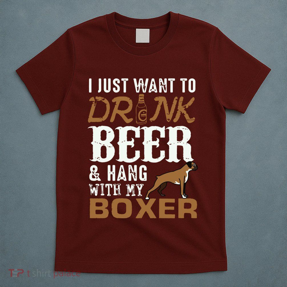 Men Boxer Dad T Funny Fathers Day Dog Lover Gift Beer Tee T-Shirt