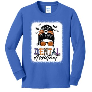 Messy Bun Dental Assistant Spooky Funny Dental Halloween Gift Kids Long Sleeve Shirt