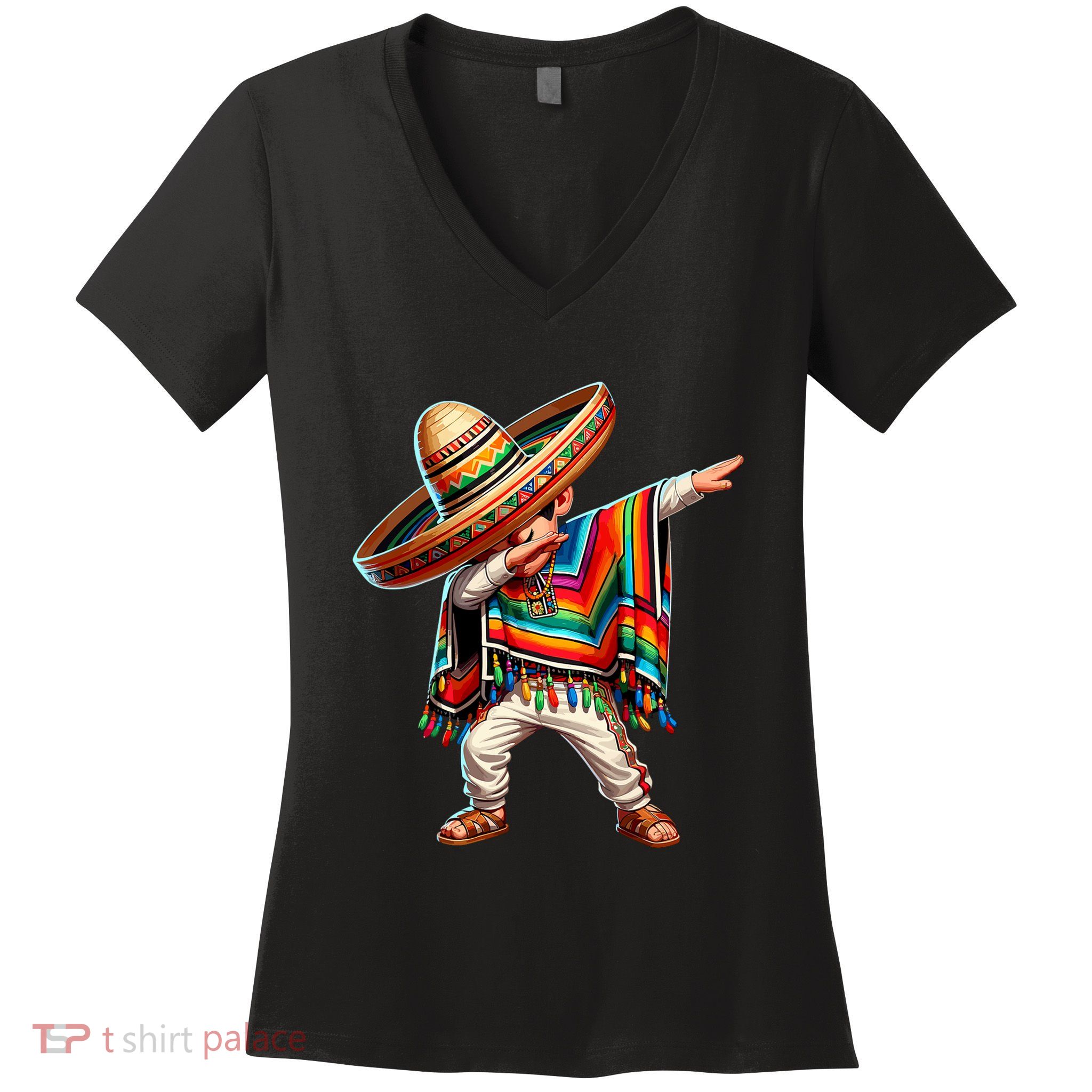 Mexican Boy Dabbing Poncho Cinco De Mayo Women's V-Neck T-Shirt