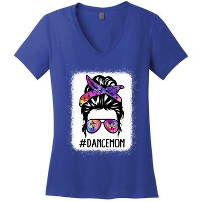 Messy Bun Dance Mom Life Ballet Dancing Mother's Day Gift Women's V-Neck T-Shirt