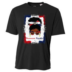 Messy Bun Dominican Republic Flag Woman Girl Cooling Performance Crew T-Shirt